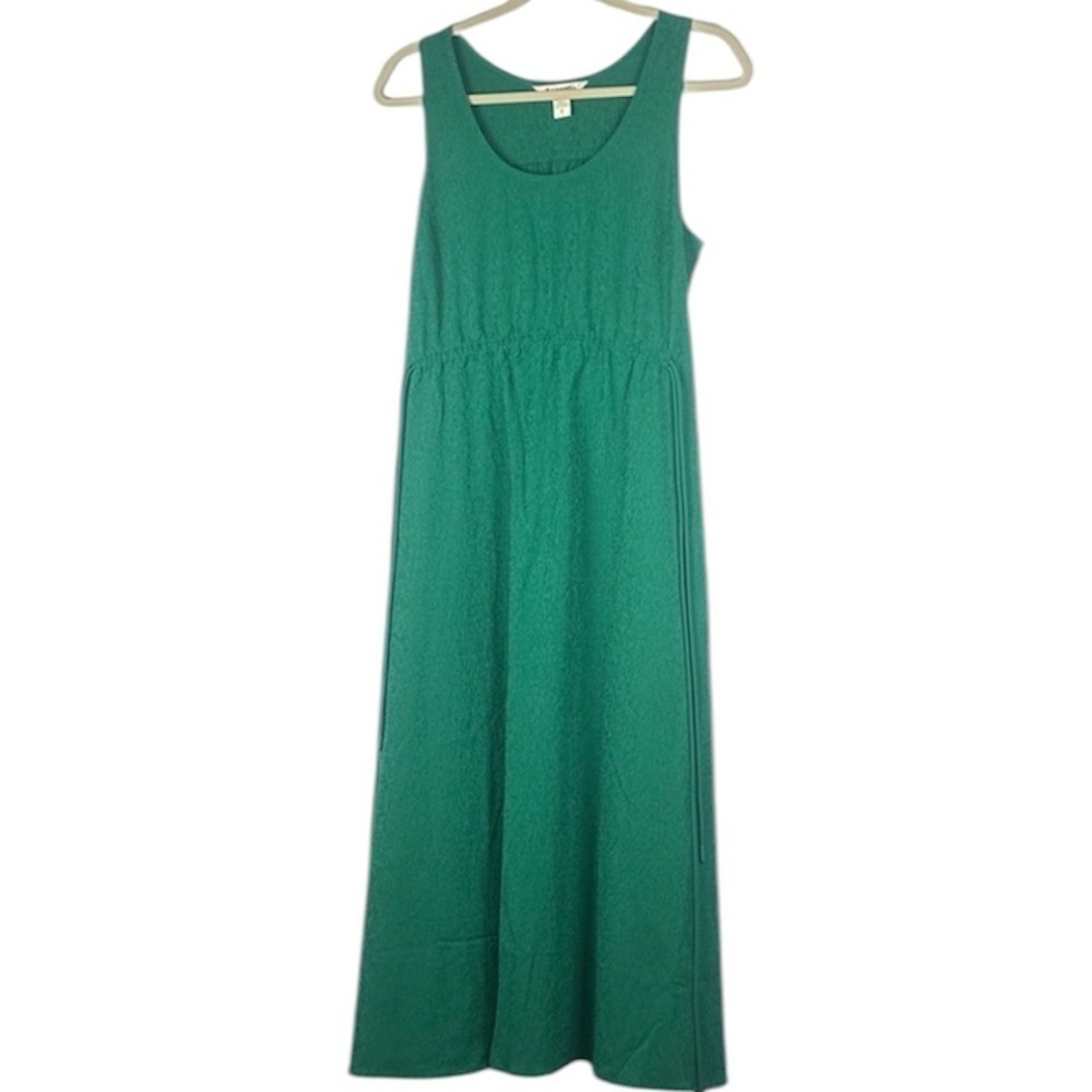 Athleta Echo Scoop Neck Sleeveless Green Drawstring Stretch Midi Dress Size SP